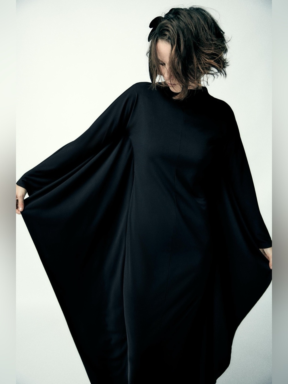 Zara Black Long sleeve Elegant Black Batwing Cape Dress size xs